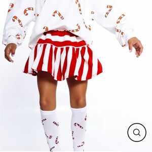 Red and White Striped Kids Skirt
